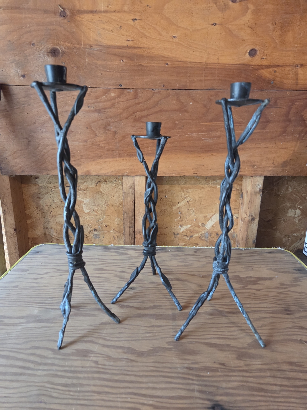 Handmade Twisted Iron Black Candle Holders - Set of 3